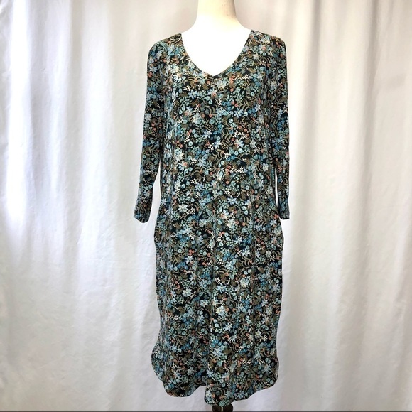 J. Jill floral printed jersey dress 3/4 sleeves and pockets SP